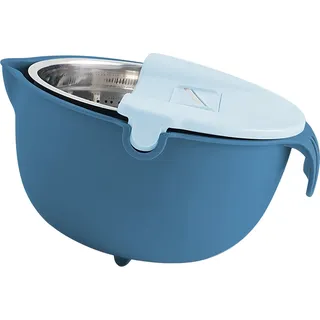 9-in-1 Sieb-Set mit Mischschüssel – Doppel-Layer Rotierendes Sieb für Küche, Frucht- und Gemüsereinigung, Nudel- und Reis-Sieb, Mit Schneider, 4 Quart