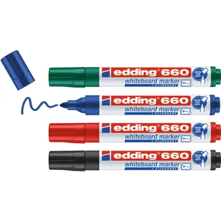 edding 660 Whiteboardmarker Set - bunte Farben - 4 Whiteboard Stifte - Rundspitze 1,5-3 mm - Boardmarker abwischbar - für Whiteboard, Flipchart, Magnettafel, Memoboard - Sketchnotes - nachfüllbar
