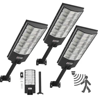 VEVOR Solar Straßenlaterne 450000LM, Straßenlampe 8000W, Solarleuchte mit Dämmerungssensor, LED-Flutlicht mit Bewegungsmelder, IP67 wasserdichte Außenbeleuchtung, für Einfahrt & Hof, 3er-Pack