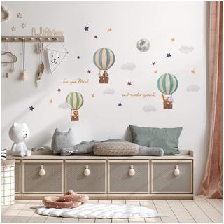 Aufkleber Set Heißluftballon auf 4 Din A4 Bögen Insgesamt 150x55cm Wandtattoo Wandsticker Sticker für Kinder Kinderzimmer Babyzimmer Aquarell Y057-1 (Tiere)