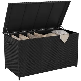Yaheetech PE-Rattan Gartenbox Auflagenbox mit Rollen & Deckel, 650 L Großer Stauraum, Aufbewahrungsbox XXL Wetterfest inkl.Handgriffe für Garten, Terrasse und Balkon, 150×77×76,5 cm, Schwarz