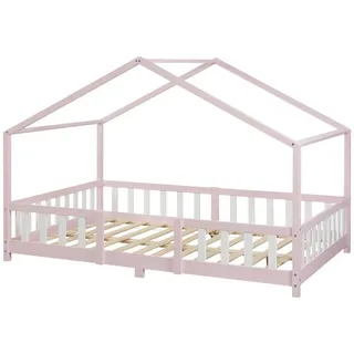 [en.casa] Kinderbett Treviolo 140 x 200 cm Kiefer massiv lackiert Rosa/Weiß