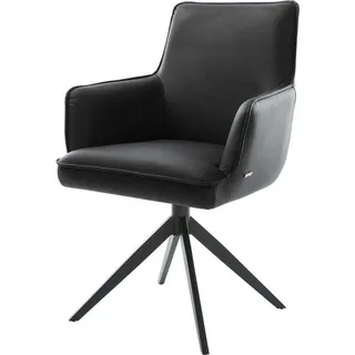 DeLife Drehstuhl Heira-Flex mit Armlehnen Echt-Leder Schwarz Kreuzgestell breit Schwarz 360° drehbar Wippfunktion Taschenfederkern, Esszimmerstühle
