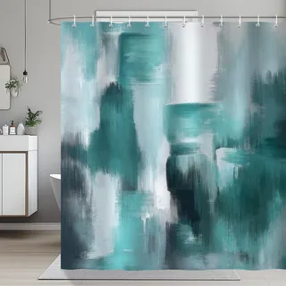 COZZSNUGE Duschvorhang 180 x 180 cm Türkis Abstrakt, Modern Geometrisch Blaugrün Duschvorhänge Anti-schimmel Wasserdicht Polyester Stoff Badvorhang mit 12 Duschvorhangringen