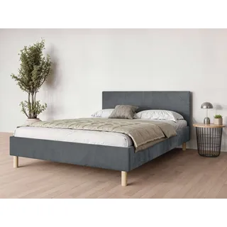 Andas Polsterbett ANDAS "Albybyn, Bettgestell mit Kopfteil und Lattenrost, in 2 Breiten", grau (dunkelgrau), B:165cm H:84cm L:205,5cm, 100% Polyester, Betten, Polsterbett, ohne Bettkasten und Matratze, in 2 Breiten- 140 und 160 cm