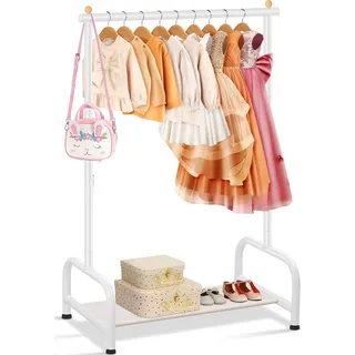 MISSLO Metall Kleiderständer Kinder für Mädchen, Jungen & Kinderzimmer - Kleiner Baby Kleiderstange mit Regal - Garderobenständer für Schlafzimmer,Weiß