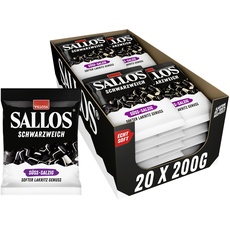 SALLOS Schwarzweich Süss-Salzig Vorrats-Pack – Lakritz mit Schaumzucker, aus natürlichem Süßholzsaft, würzige Lakritz-Kombination, Lakritz-Mix vegan, im Vorrats-Pack, 20 x 200 g