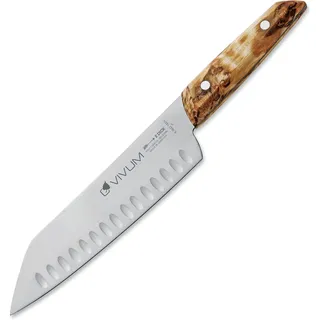 F. DICK Santoku VIVUM 18 cm - rostfrei, Klinge extra scharf, 58 HRC, Kullenschliff Kochmesser Birkenholz Designgriff komfortabel - Spezialstahl Küchenmesser - Profi Messer Made in Germany - 83642182KH