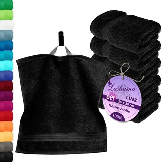 Lashuma Handtücher Set Schwarz, 6X Gästetücher 30x30 cm, Gesichtstücher Baumwolle Frotteeserie Linz