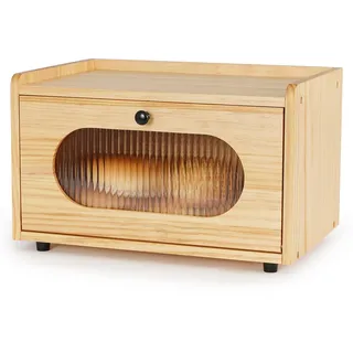 GUUSII HOME Brotkasten Holz Brotbox Küchentheke Brotaufbewahrung Zirbenholz Brot Aufbewahrungsbox Küche Brotbehälter Brot Aufbewahren mit Magnetisch Acryltür Bread Box Bin 36.5x23.5x22cm(Gelb)