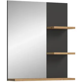 Inn.Furn Badspiegel Eiche, grau 63 cm, Wandspiegel mit Ablagen , Holzwerkstoff, Glas , Uni, Holz Optik , Rechteckig , 63x73x16 cm , FSC Mix , Badezimmer, Badezimmerspiegel, Badspiegel