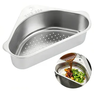 304 Edelstahl Spüle Abfluss Regal - Dreieckige Spüle Sieb Korb, Waschbecken Filterablage, Multifunktionales Spülbecken Organizer für Filter-Lebensmittelabfall Und Waschen Obst Oder Gemüse (Silber)