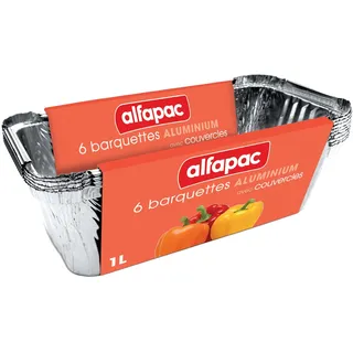 Alfaac – 6 Aluminiumschalen 1 l tief mit Deckel