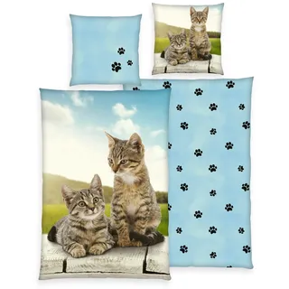 Herding Kinderbettwäsche »zwei Katzen, Baumwoll-Renforcé« 2 Stk. tlg., blau