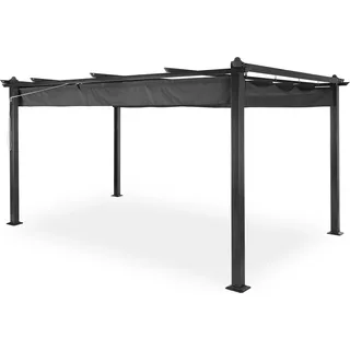 Blumfeldt Pavillon 3x4m, Rostfreier Metall-Pavillon mit Einziehbarem Dach, Pavillon Wasserdicht, Stabil & Winterfest, Langlebige Pergola Freistehend, Gartenpavillon mit UV-Schutz & Aluminium-Rahmen - Grau