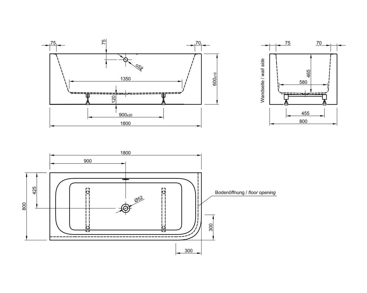 Bild von Spirit Rechteckbadewanne 80 x 180 cm rechts (703926)