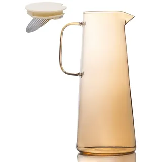 Intirilife Karaffe Kanne aus Glas in Amber - 1.4 Liter Füllmenge - Glas Wasser Krug mit Deckel und Sieb für Heiße und Kalte Getränke Tee Saft Limonade