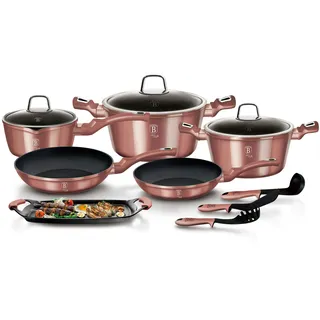 Berlinger Haus Irose Topf-Set 9-tlg. 3 x Kochtopf + 2 x Bratpfanne + 3 x Küchenutensilien + Grillplatte