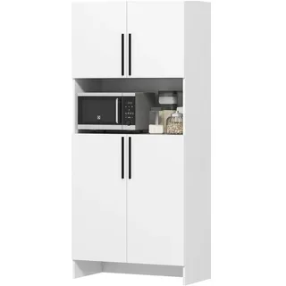 Redom Buffetschrank 79/40/175 cm mit 2 Schränken, Mikrowellenablage und leisem Schließsystem, Weiß , Holz , 79x175x40 cm , Esszimmer, Anrichten, Buffetschränke
