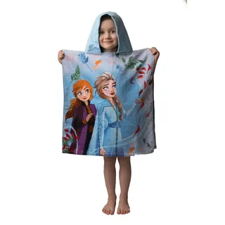 Disney Eiskönigin Anna und ELSA Bade Poncho Handtuch, Baumwolle, schnell trocknend, 50x100 cm, für Kinder 2-8 Jahre, mit Olaf Motiv inkl. Kapuze (Hellblau)