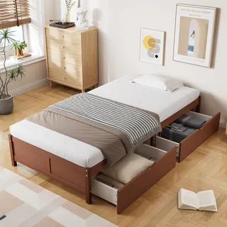 Ball & Cast Einzelbett (90x200cm) Tagesbett mit Zwei Schubladen, Futonbett mit Kieferrahmen für Erwachsenen und Jugendzimmer, Rotbraun