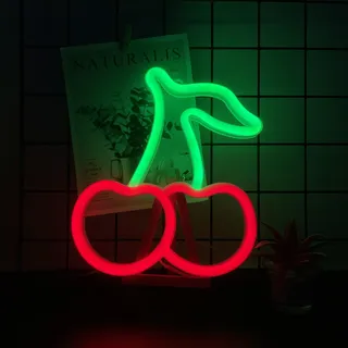 ENUOLI Cherry Neon Light Sign Led Sign mit 2 Haken USB/Batteriebetriebene Nachtlicht Neon Sign Lampe für Wanddekor Night Lights Neon Light Shade für Home Parties Dekoration (Rot&Grün)