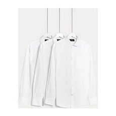 Mens M&S Collection 3pk Regular Fit Easy Iron Long Sleeve Shirts - White, White - 18.5