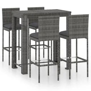 vidaXL 5-tlg Gartenbar-Set mit Kissen Poly Rattan Grau