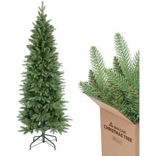 SALCAR Künstlicher Weihnachtsbaum 180 cm Slim, Schmaler Realistischer Christbaum aus PE & PVC, Platzsparender Tannenbaum Grün, Ideal für Weihnachtsdeko Innen