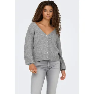 Strickjacke ONLY "ONLADELE LS LACE MIX REVERS CARDI CC KNT", Damen, Gr. M, grau (light grau melange detail:schwarz lace), Strick, Obermaterial: 75% Polyacryl, 22% Polyester, 3% Elasthan, meliert, regular fit, V-Ausschnitt, Rippbündchen, Strickjacken Strickjacke