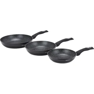 Rosa Bella 3er-Set schwarze Bratpfannen 20/20/28cm, geeignet für alle Herdarten, Induktion, Antihaftbeschichtung, komfortable Griffe RB601 - Schwarz
