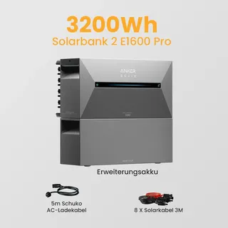 Balkonkraftwerk Speicher 3,2kWh Anker Solix Solarbank 2 E1600 Pro 2400W 4 MPPT mit BP1600 Akku für Balkonkraftwerk
