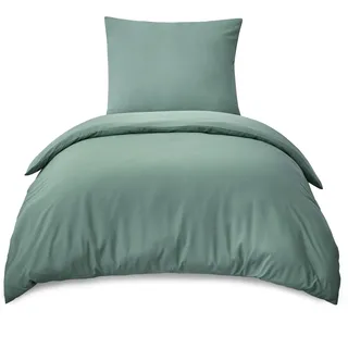 RUIKASI Bettwäsche 155x220 Grün 2teilig - Salbeigrün Mikrofaser Bettwäsche-Sets Oeko-TEX, Bettbezüge 155 x 220cm + Kissenbezüge 80x80cm mit Reißverschluss, Weich und Bügelfrei