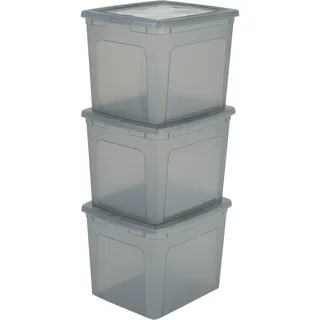 Iris Ohyama Vielseitige Aufbewahrungsboxen, 30L, 3er-Set, Grau, Deckel leicht schließbar, Stapelbar, Plastik, Für Schrank, Regale, Klassenzimmer, Organisation, Spielzeug, Kunstbedarf, Schuhe, MCB-30