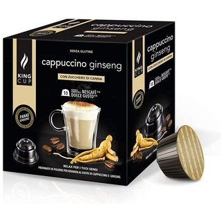 King Cup - 1 Packung mit 10 Ginseng Cappuccino Kapseln mit Rohrzucker, 10 Kapseln Kompatibel mit dem Nescafè Dolce Gusto-System, Glutenfrei und Laktosefrei