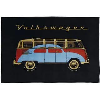 BRISA VW Collection - Weiche Volkswagen Kuschel-Fleece-Schmuse-Decke im T1 Bulli Bus & Käfer Design (150x200cm/Schwarz)