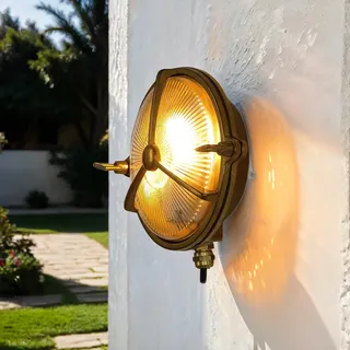 Wandlampe rund IP64 Glas Messing Maritim Schiffslampe Außenleuchte KARPAHTOS