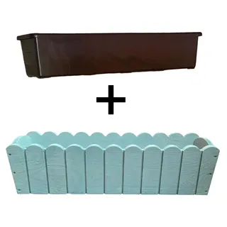 Blumentopf aus Holz gefräst 65cm blau rechteckiger Blumenkasten