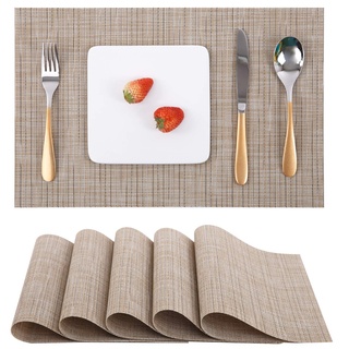 Myir JUN Tischsets Abwaschbar 6er Set, Gewebte Platzdeckchen Abwaschbar rutschfest Abgrifffeste Hitzebeständig, Vinyl Platzsets Abwaschbar für küche Speisetisch Hotel, Platz-Matten 30x45cm (Gelb)