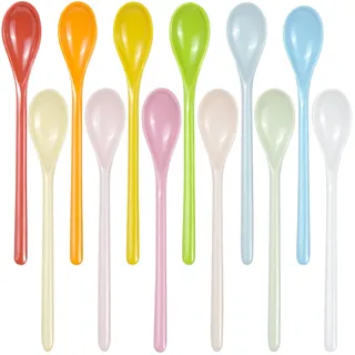 Kunststoff Löffel Lang für Desserts - 12 Stück Plastiklöffel Bunt, Mit 12 Verschiedenen Farben, Bunte Plastik Löffel Geeignet für Zuhause, Bars, Restaurants
