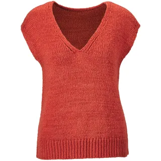 Rundhalspullover GOLDNER "Kurzgröße Pullunder", Damen, Gr. 22, rot, Obermaterial: 100% Polyacryl PAN., V-Ausschnitt, keine/nicht relevant, Pullover Rundhalspullover, fully fashioned gestrickter Ausschnitt