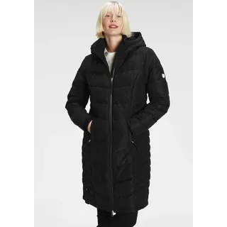 Steppmantel ALPENBLITZ "Konstanz", Damen, Gr. 40, schwarz, Web, Obermaterial: 100% Polyester. Futter: 100% Polyester. Kapuzenfutter: 100% Polyester. Wattierung: 100% Polyester, kontrastfarbene Details, unifarben, figurumspielend lang, Rippstrickbündchen, Mäntel Steppmantel, mit kuscheligem Kapuzen-Fleecefutter