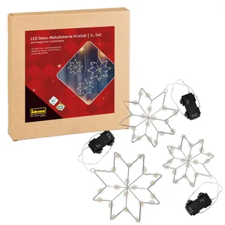 IDENA LED Deko Sterne mit integrierter Lichterkette Metall 3er Set Warmweiß