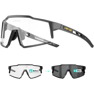 KAPVOE Photochromatische Selbsttönend Fahrradbrille TR90 Rahmen für Herren Damen Klar Sportsonnenbrille Sport Radfahren MTB Radbrille Sportbrille Fahren Baseball Laufen klar Schwarz 04