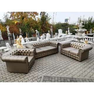 Design Chesterfield 3+2+1 Sofagarnitur Leder Sofa Set Garnitur Couch Polster Neu - Gold