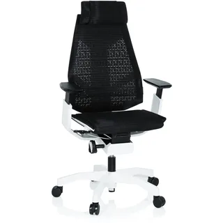 hjh OFFICE 652600 High End Bürostuhl GENIDIA PRO White Netzstoff Schwarz/Weiß Schreibtischstuhl mit Verstellbarer Armlehne und Kopfstütze