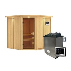 KARIBU Sauna »Vöru«, inkl. 9 kW Saunaofen mit externer Steuerung, für 4 Personen - beige