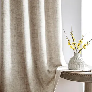 Melodieux Vorhänge Gardinen mit Kräuselband - Dekoschal Leinenvorhang, Halbtransparent Schiebegardinen Schiebevorhänge für Wohnzimmer, Esszimmer, Fenster, Küchenfenster (Beige, 140 x 175 cm)