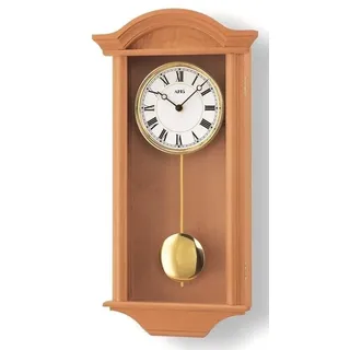 AMS 990/16 Wanduhr Quarz mit Pendel Holz Erle massiv Pendeluhr - Weiß
