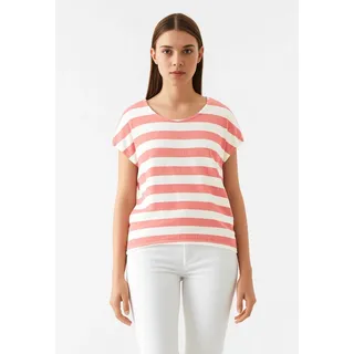 Vero Moda Kurzarmshirt VERO MODA "VMWIDE STRIPE SL TOP GA JRS NOOS", Damen, Gr. M, weiß (dubarry stripes:snow weiß), Jersey, Obermaterial: 96% Viskose, 4% Elasthan, gestreift, regular fit normal, Rundhals, Shirts